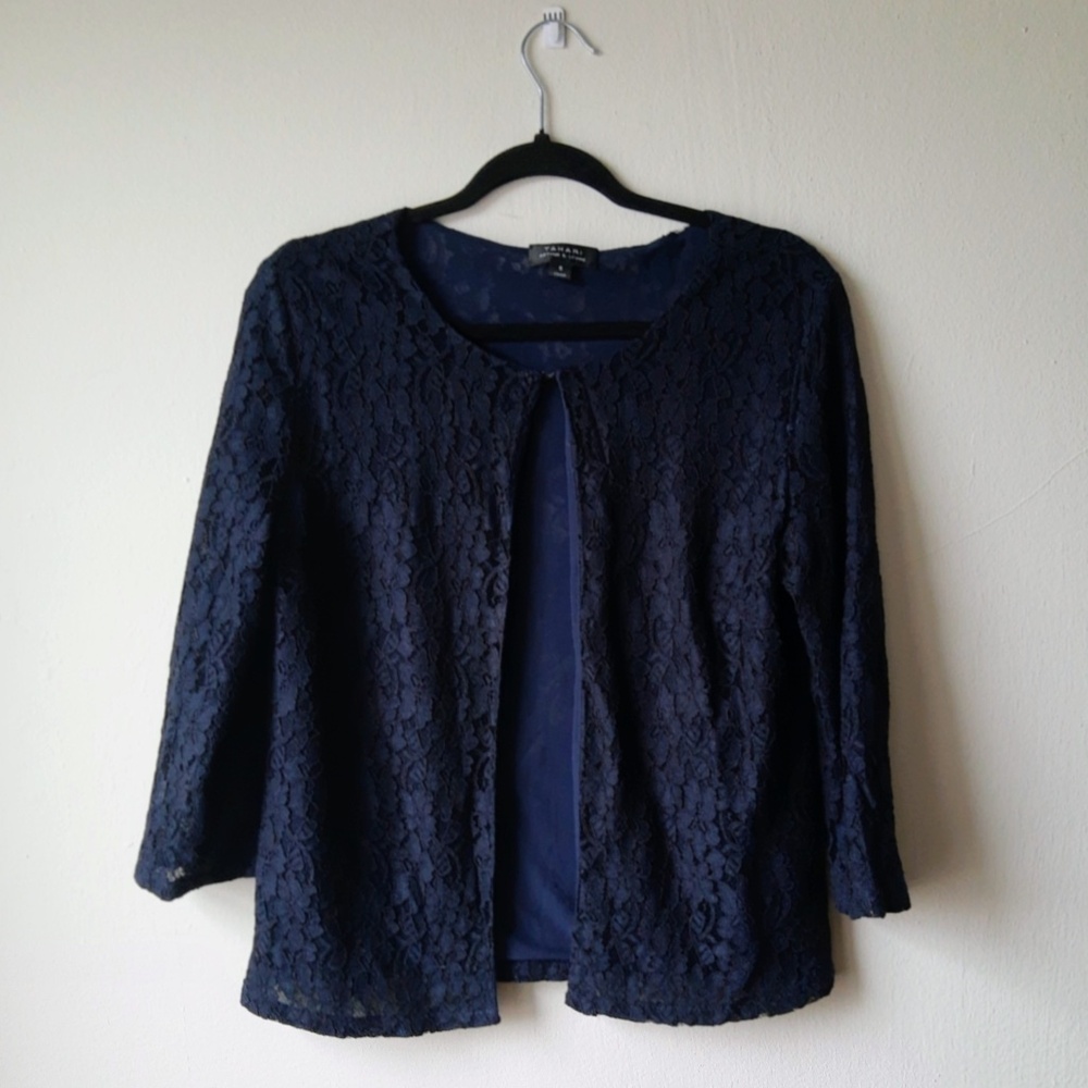 Tahari navy lace cardigan size 8